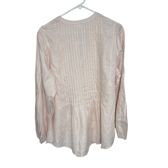 J.Jill Love Linen Embellished Beaded Blouse Womens Size 1X Long‎ Sleeves Pleated - Picture 2 of 5
